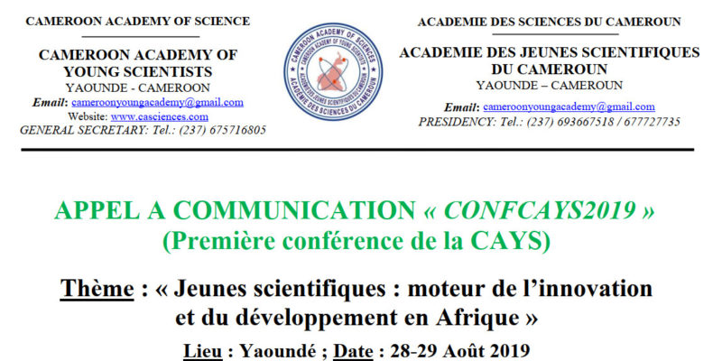 CALL FOR COMMUNICATION “CONFCAYS2019” (First conference of CAYS)